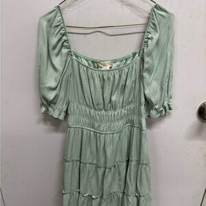 Altar'd State Green Ruched Puff Sleeve Mini Sundress